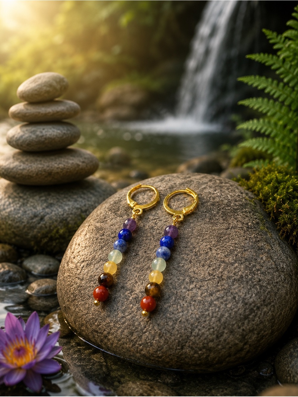 Chakra Crystals Gemstone Dangling Earrings Artisan Designed - Picture 4 of 16
